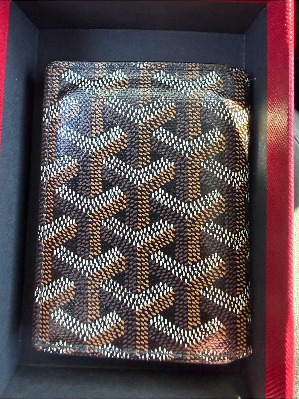 Goyard Brown and White Chevron Card Holder